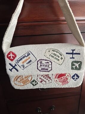 Handcrafted In India Beaded Travel Patch Shoulder Bag in Ivory